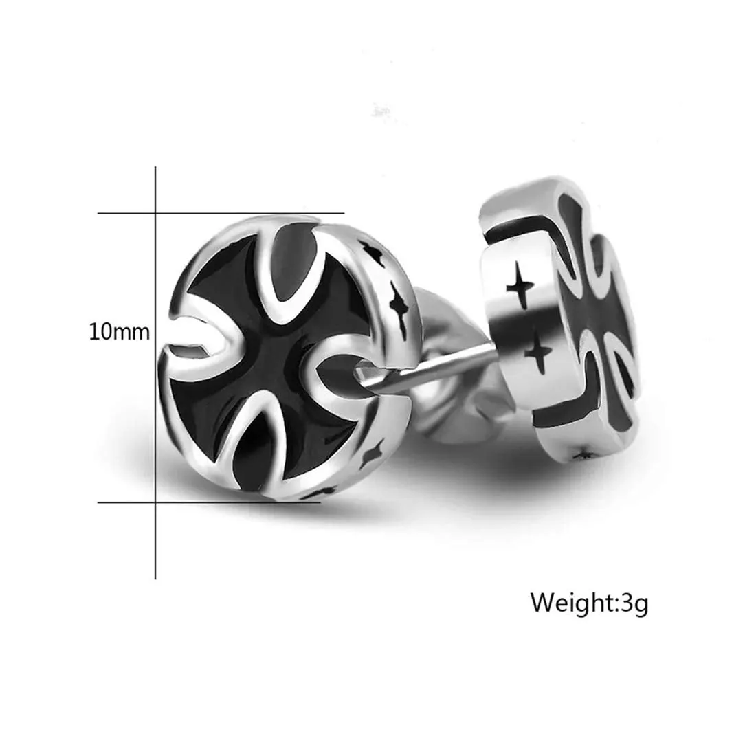 Yellow Chimes Earrings for Men and Boys Fashion Silver Studs for Men | Silver Toned Cross Black Studs | Stainless Steel Stud Earrings | Birthday Gift for Men and Boys Anniversary Gift for Husband