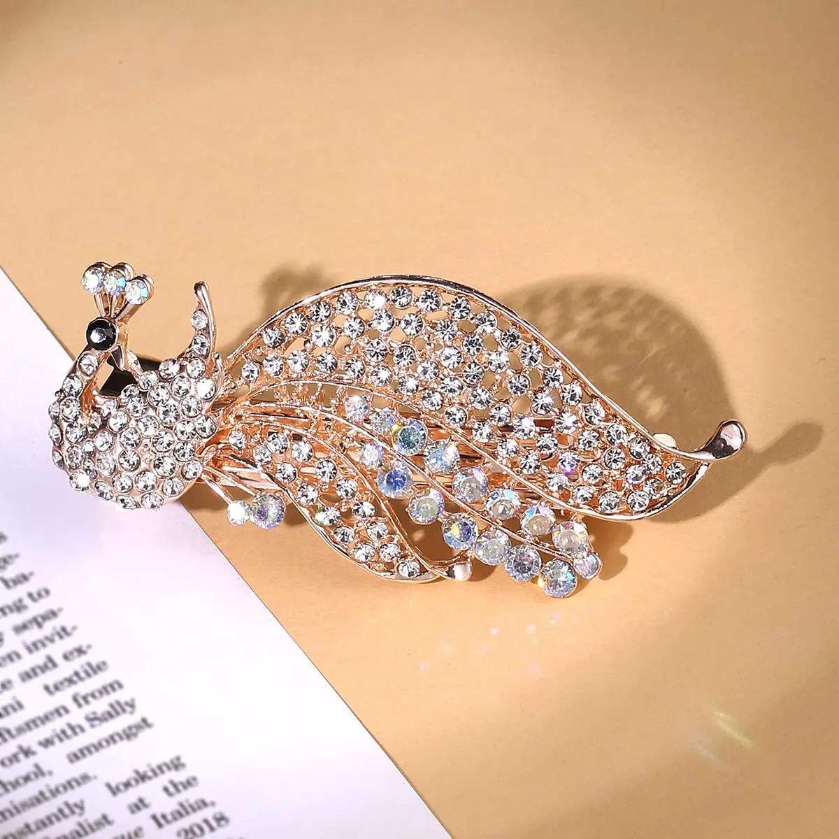 Yellow Chimes Hair Clips for Girls and Women Gold Plated Peacock Designed White Stone Studded French Baratte Hair Clip for Women and Girls
