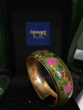 Zen Green and Pink Lotus Enamel Bangle